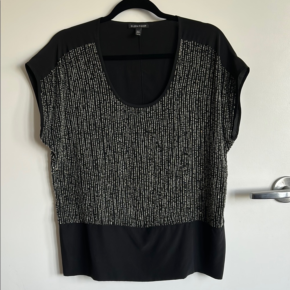 Eileen Fisher Silver and Gray Boxy Blouse
